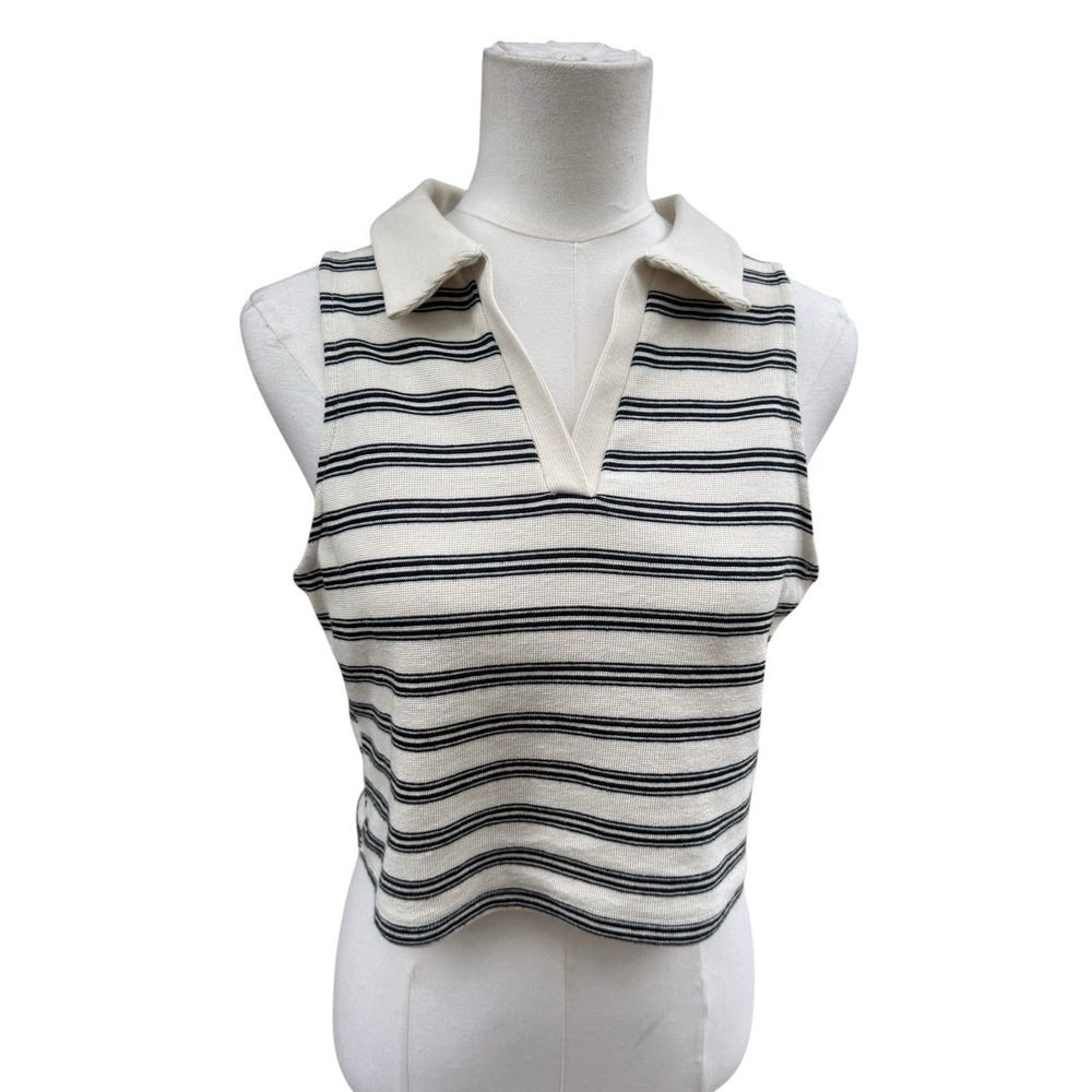 Kirious Los Angeles Striped Sleeveless Knit Polo Top Womens Large Black Cream